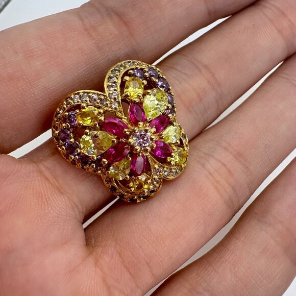 Gold Over sterling Silver 925 Citrine Amethyst CZ Butterfly Slide Pendant 1" L - Picture 2 of 9